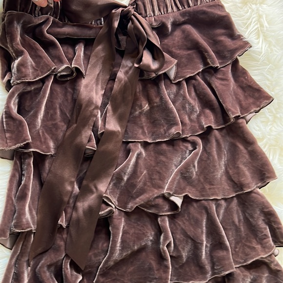 Vintage Y2K Juicy Couture Dark Brown Velvet Ruffle Tiered Skirt Size XS Silk Tie - Picture 9 of 10